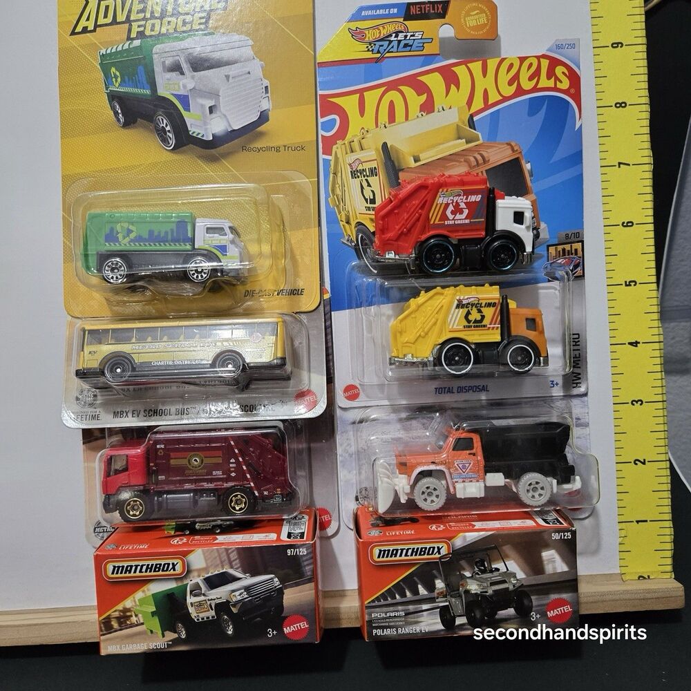 Diecast Service Vehicle Lot of 8 Matchbox Hot Wheels Adventure Force Bus Truck